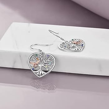Levensboom oorbellen voor vrouwen, 925 sterling zilveren oorbellen, zirkonia, origineel ontwerp, geschenken voor mama, vriendin, vrouw, dochter, Sterling zilver, Zirkonia