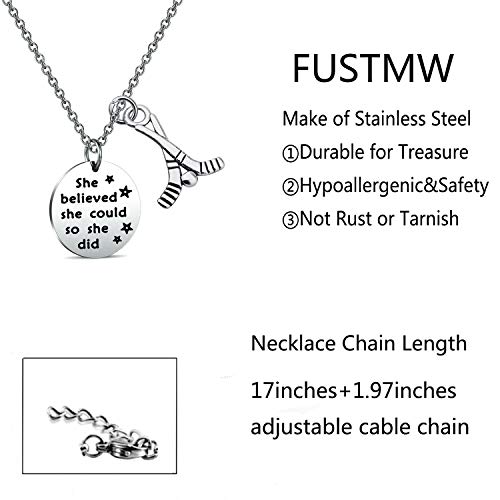 Hockey Charm Necklace She Believed She Could So She Did Ice Hockey Players Inspirational Gift Hockey Jewelry Gifts for Her (Hockey Charm Necklace)2