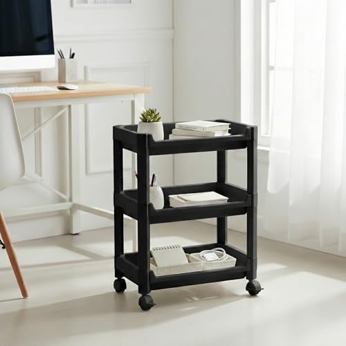 Deconox 3 Katlı Geniş Tekerlekli Düzenleyici Raf - Lavabo ve Tezgah Altı İçin Mini Organizer - Mutfak, Banyo ve Ofis Servis Arabası (35,5 x 22 x 48 cm) SİYAH - Görsel 4