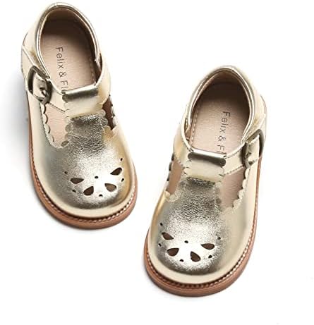Felix & Flora Toddler Little Girl Gold Mary Jane Dress Shoes - Ballet Flats for Easter Flower Girl Party School Shoes（Gold,13 Little Kid）