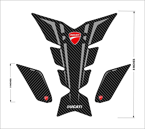Image of 3D Embossed Bike Racing Tank Pad /Tank Sticker with SIDEPADS for Brand Specific Bikes Pack of 3 (BKTPSIDVAR) (DUcCATI)