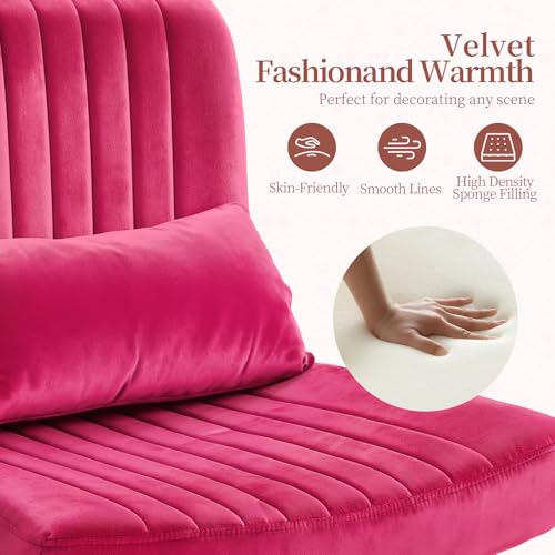 Image of Warmiehomy Criss Cross Office Chair with Wheels, Velvet Cross Legged Desk Chairs for Home, Height Adjustable Swivel Wide Seat Computer Chair, Modern Vanity Chair for Women, Hot Pink