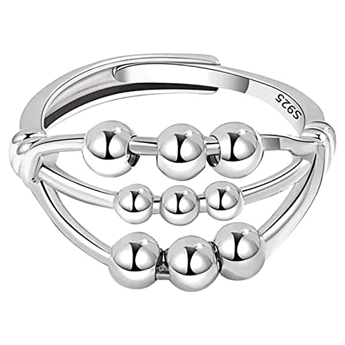 Anneau de soulagement de l'anxiété Sterling - Éloignez votre anneau de Fidget de perles de cercle d'anxiété,Anneau ouvert réglable, cadeau de bijoux d'anneaux de rotation pour des femmes filles Weisha Cover