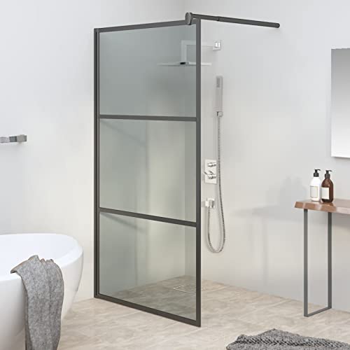 Pantalla de ducha para ducha walk-in 100 x 195 cm vidrio templado oscuro con perfil negro miniatura 1