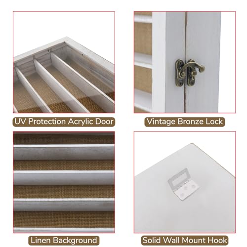 Image of Large Display Case for 1 /64 Scale Model Cars, Wall-Mounted or Freestanding Wood Display Cabinet for Hot Wheels, Rocks, Challenge Coins, Mini Toys, Minifigures, UV Protection Shadow Box, Vintage White