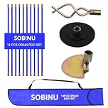 Sobinu Drain Rod Set 14pcs – Professional Drain Unblocker with Carry Bag – Heavy Duty Rods with Brass Connectors, Auger, Plunger & Worm Screw for Blocked Pipes