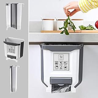 Lenfuos Kitchen Bin Wall Mounted Foldable Hanging Trash Can, 8L Waste Bin Small for Kitchen Cupboard Door/ Car/ Bedroom/ Bathroom (White)