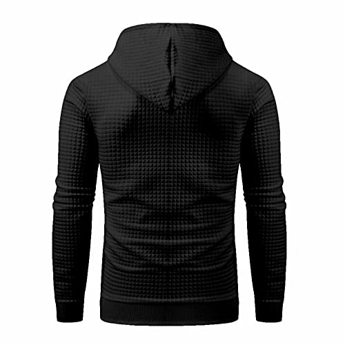 Men's Pullover Hoodies Plaid Jacquard Long Sleeve Drawstring Hipster Casual Hooded Sweatshirts With Kanga Pockets Black M #TOP2