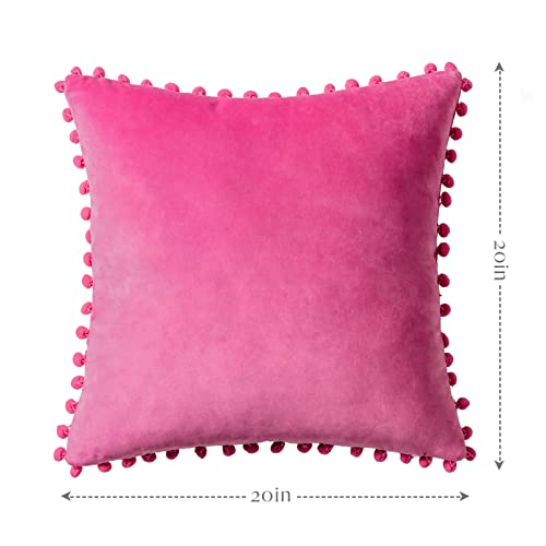 Ashler Throw Pillow Cases With Soft Pom Poms Velvet Plush Vibrant Elegant Cushion Covers, Pack Of 2, Pink 20 X 20 Inches 50 X 50 Cm #TOP1