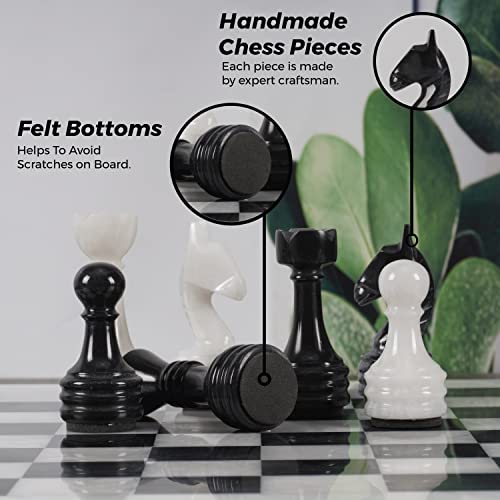 Radicaln 15 Inches Handmade White And Black Weighted Full Chess Game Set - Staunton And Ambassador Style Marble Tournament Chess Sets For Adults #TOP4