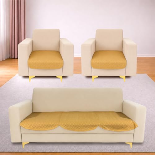 Image of Homerz Premium 'Surya Series' Sofa Cover | Stylish Sofa Protector | Net Fabric | Anti-Stain & Washable Slip Cover Exact Size Antislip (New Jerry Chikku, 5 (3+1+1) Seater, Only Seat Cover)