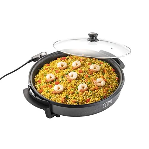 CASO Poêle à frire professionnelle – Poêle électrique multi-usages pour pizzas, hamburgers, légumes, etc. jusqu&rsquo;à env. 240 °C, maintien au chaud, 1500 watts, hauteur extérieure 16 cm, câble: 110 cm