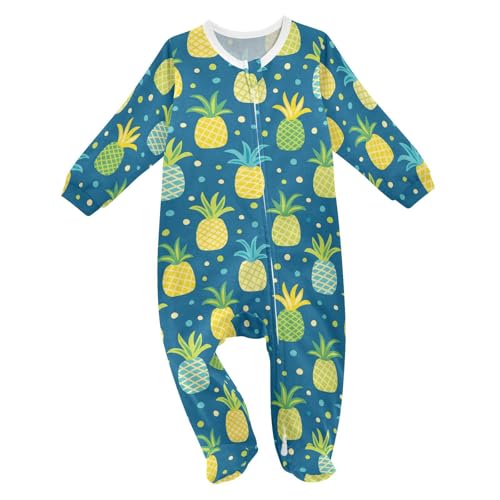 Dussdil Yellow Blue Pineapples Baby One-Piece Footies Newborn Rompers Pajamas Cotton Footed Pjs for Sleep Play Boys Girls 3 Month
