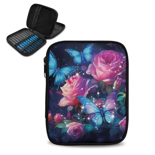 Bivxisrvo Rose Knitting Needle Case Portable Crochet Needle Case Travel Organizer Storage Bag for Carrying Circular Knitting Needles,Crochet Hooks,Knitting Accessories (Bag Only)