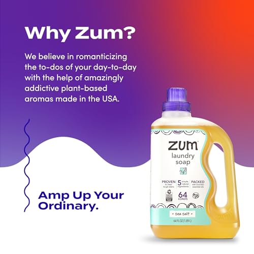 Image of Zum Indigo Wild Clean Laundry Soap - Plant-Based Liquid Laundry Soap - Contains Baking Soda, Essential Oils & Saponified Coconut Oil - Sea Salt Scent - 64 fl oz (Pack of 2)