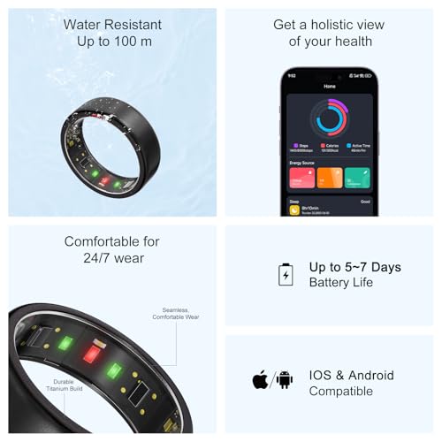 Image of POBOVi Ring OnePlus - Ultra-Thin Titanium Smart Ring - 7 Days Battery Life - Fitness /SPO₂ /Stress /HR /Sleep Skin Temperature Tracker - No App Fee - iOS&Android Compatible (Black,Size 7)