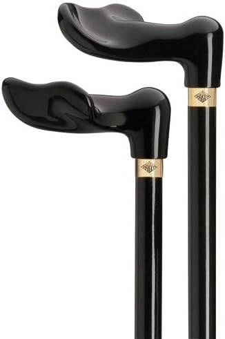 Bastón para caminar – Mango de acrílico negro con agarre de palma unisex, mango acrílico negro, con anillo de latón "Harvy", 36 pulgadas de largo