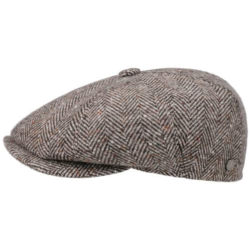 LIERYS Hatteras Flat Cap Fischgrat Schirmmütze mit Futter Made in Italy Herren Herbst Winter Dunkelbeige M (56-57 cm)