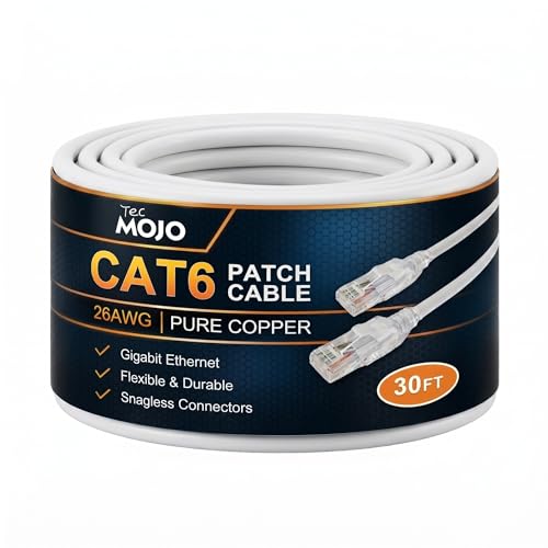 Tecmojo Cat6 30FT Ethernet Cable, 26AWG, White
