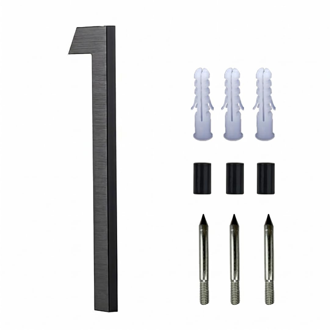 Floating House Number for Outside, 5 Inch Aluminum Modern Outdoor House Address Sign for Yard Street & Mailbox, Address Numbers and Letters, Black, 1