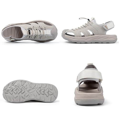 Men's Platform Hiking Sandals with Arch Support Lightweight Breathable Non-slip Closed Toe Adjustable Hook Loop Lace-up Sport Sandals for Summer Daily Casual Wear4