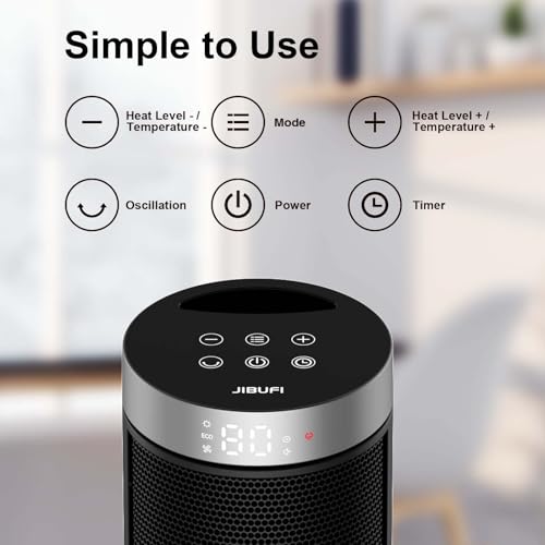 Calentador de espacio cerámico, calentador portátil para interiores con control remoto, tres modos de calefacción, protección contra sobrecalentamiento y vuelco, adecuado para uso en interiores en el