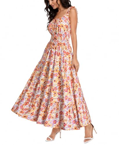 Image of OSTOO Women's 2026 Summer Boho Floral Print Tiered Casual Flowy Long Maxi Dress