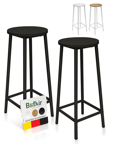 BeFair Barhocker Sven 30x30x70 cm(BxTxH) im 2er Set robuster und stilvoller Barhocker mit pulverbeschichtetem Stahlgestell und hochwertiger MDF Platte verwendbar für Bartische (Schwarz)