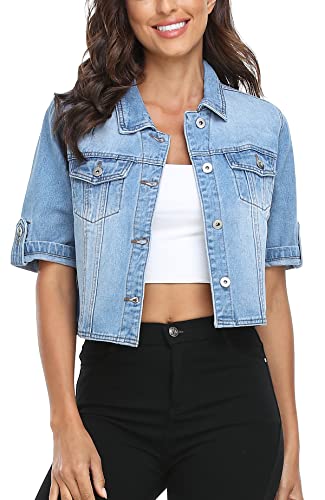 MISS MOLY Women's Cropped Denim Jackets Summer Short Sleeve Classic