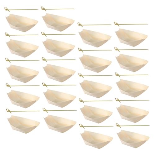 HOMOCONO 木製寿司トレイ 使い捨てスナックボート 竹製串付き 寿司 前菜 デザート対応 パーティー 結婚式向け多用途サービングプレート