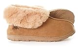 EuropeanSoftest Women's Micro Suede Faux Fur Fleece Lined Cozy 80-D High-Density Memory Foam Slipper