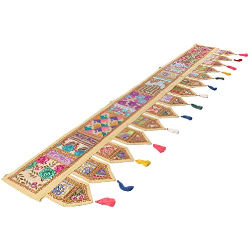 Eyes of India Cenefa para ventana o puerta, diseño de retazos, para colgar en la pared, estilo bohemio, indio, bohemio, elegante, decorativo, hecho a mano, para dormitorio, sala de estar (marrón