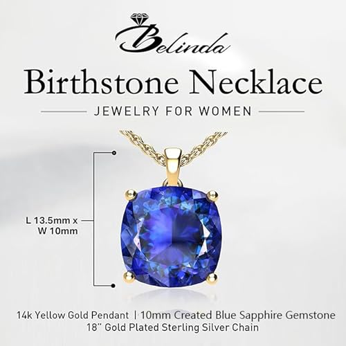 Women's 14k White Yellow Gold Necklace Birthstone Fine Jewelry Hanging Pendant Necklaces Sparkling Prong Sterling Silver Chain with Cushion Shape Gemstone Jewelry Gift2