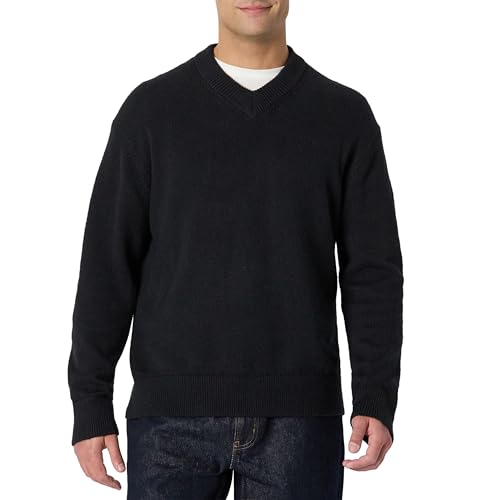 Amazon Essentials Mens Regular-Fit Cotton Blend V-Neck Jumper Black XL