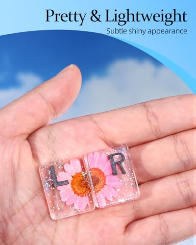 Image of Plifal Xray Markers with Lead Initials Flower - X-ray Markers Rosy Dried Floral Glitter in Resin Radiology Include Reusable Adhesive Tapes to Nurse Radiologist Badge Reel Buddy, Easy to Identify