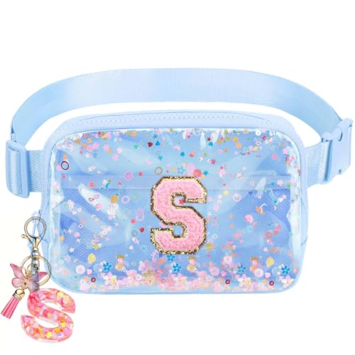 Image of Initial Fanny Pack for Girls - Belt Bag for Teens Kid Teen Girl Kid Birthday Gift Blue Clear S