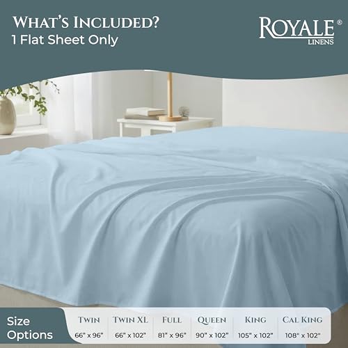 Image of Royale Linen 400 Thread Count 100% Cotton Flat Sheets Only - Cooling Flat Bed Sheets - Queen Flat Sheet Sold Separately - Luxury Sateen Weave - Breathable & Super Soft (Queen, Caribbean Blue)