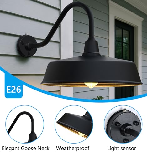 Image of JOESA 24-inch Extra Large gooseneck barn Light, from Dusk to Dawn, Weather-Resistant and Durable, Suitable for a Variety of Scenes. Farmhouse Outdoor Barn Lights, 2-Pack