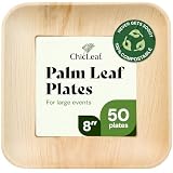 Chic Leaf Disposable Palm Leaf Plates - 50 Count, 8' Square,Tableware Bamboo Plates, Biodegradable & Compostable - Microwave Safe & Heavy Duty - Easter Brunch Essentials, Dinner Table Decor