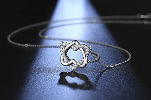 Qings Heart Pendant Necklace 925 Sterling Silver Infinity Love Birthday Present for Mum Daughter Couple 44+3cm