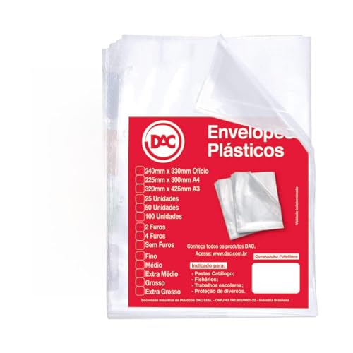 Blister 100 Envelopes A4 Extra Grosso 4 Furos, Dac, Blister 100 Envelopes A4 Extra Grosso 4 Furos 50