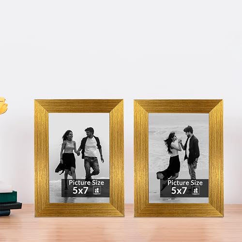 Image of Art Street Set of 2 Table Photo Frames Wall Hanging for Home, Living Room, Study Room Decor & Office Decor (Color: Golden, Size, 5x7 Inch)