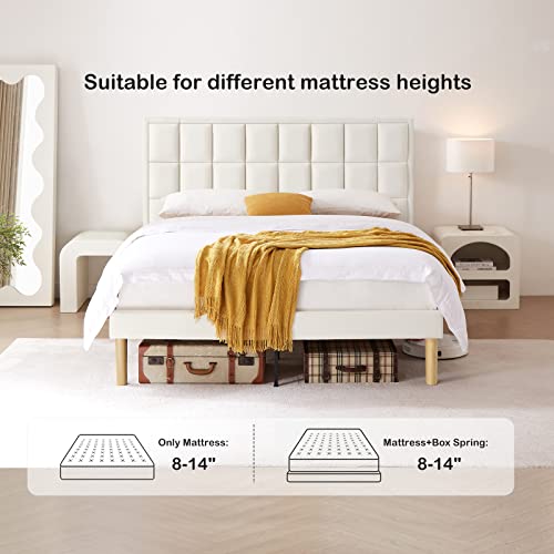 Flolinda Full Size Bed Frame Velvet Upholstered Full Bed Frame With Higher Comfortable Headboard Platform Bed Frame Full Mattress Foundation No Box Spring Needed/Easy Assembly #TOP6