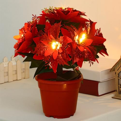 Christmas Tree Decorations Clearance Tabletop Poinsettia Tree Light Christmas Plant With Lights Poinsettia Flowers Artificial Lighted For Holiday Party Centerpiece Table Decor Christmas