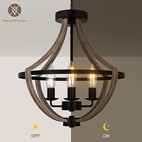 16.5" Farmhouse Light Fixtures Chandelier, 4-Light Rustic Flush Mount Ceiling Light, Modern Faux Wood Light Fixture For Dining Room Kitchen Foyer Hallway Entryway Bedroom Closet #TOP3