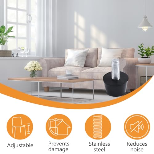 MOROBOR Möbelnivellierer aus Gummi mit M8-Gewinde, 12 Stück, Möbelnivellierer, verstellbare Möbelnivellierer, Tischstuhlfüße, Gleiter für Tisch, Stuhl, Schrank