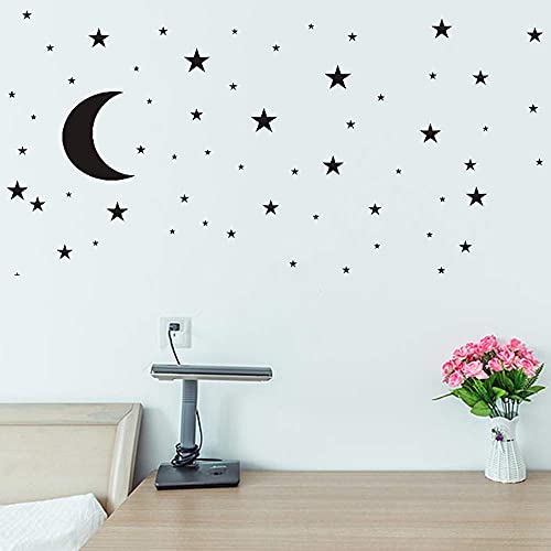 Moon And Stars Wall Decal Vinyl Sticker, Removable Children Kids Art Diy Sticker Mural For Boy Girls Baby Room Decoration Good Night Nursery Wall Decor Home House Bedroom Design (Black) #TOP2
