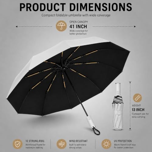 Image of STAR WORK UV Protection Travel Umbrella - Compact Folding Umbrella for Sun & Rain - Windproof, Waterproof, Auto Open /Close - Portable & Lightweight for Women & Men.