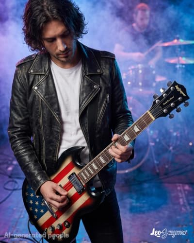 Image of Leo Jaymz 39 Inch Solid Body Electric Guitar,Maple Neck and Laurel Wood Fretboard (US Flag)