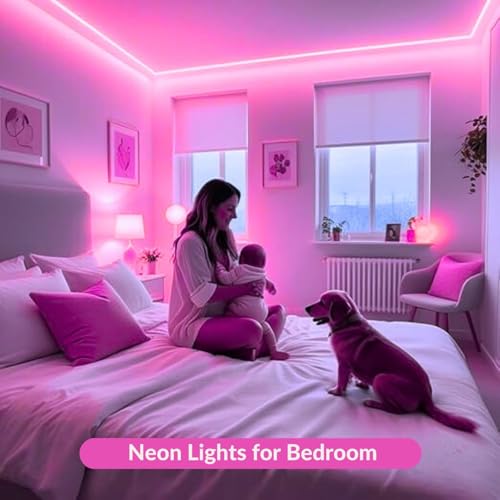 Image of 16.4 Feet LED Neon Strip Lights, with 12V Adapter, Waterproof IP65, Silicone Flexible Rope Light for Home Decor | Led Strip Lights | Neon Lights | 5 Meter | (Pink)